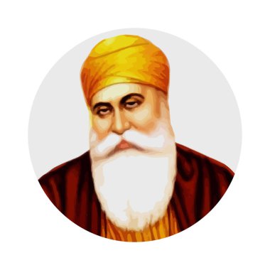 Sakallı ve tahta arka planda bıyıklı mutlu sih bir adamın vektör çizimi