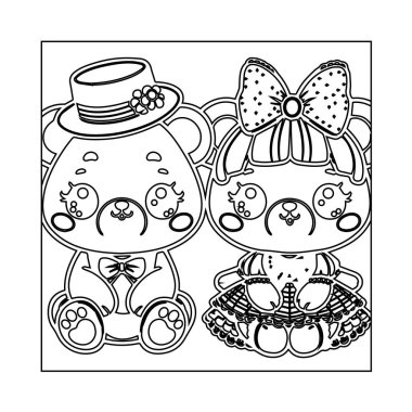 Çocuklar için boyama kitabı. Çiçekli, çay fincanlı şirin çocukların çizgi film çizimi. Çocuklar için boyama kitabı. siyah ve beyaz vektör çizimi