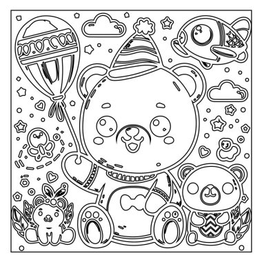 Çocuklar için çizgi film hayvanlarıyla boyama sayfası