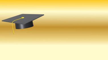 Altın arka planda mezuniyet şapkası. 3 Boyutlu Hazırlama