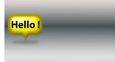 Sarı etiket üzerine yazılmış merhaba metni, 3D görüntüleme.