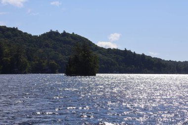 Adirondack dağlarındaki bir gölde küçük, ağaçlık bir ada..