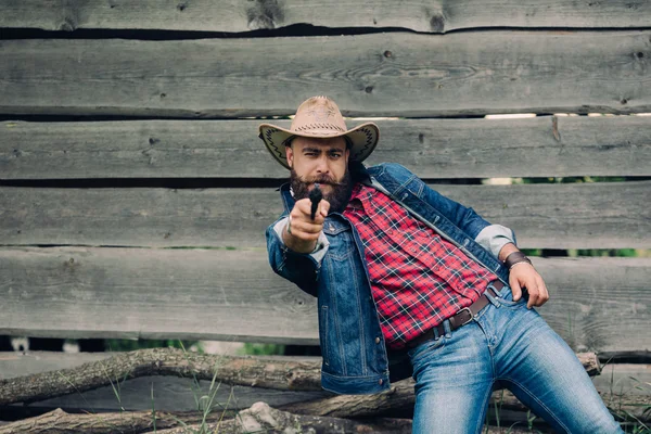 stock image Bearded cowboy with gun