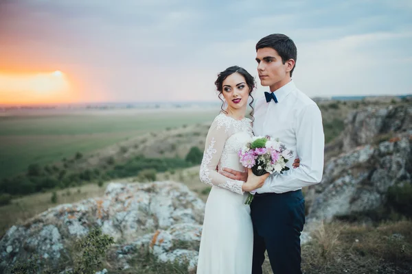 Schönes Paar auf einem Hochzeitsspaziergang — Stockfoto