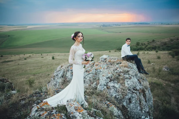 Schönes Paar auf einem Hochzeitsspaziergang — Stockfoto