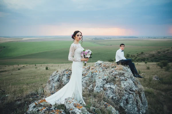 Schönes Paar auf einem Hochzeitsspaziergang — Stockfoto