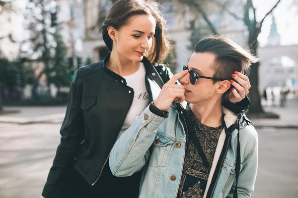 Young couple in city