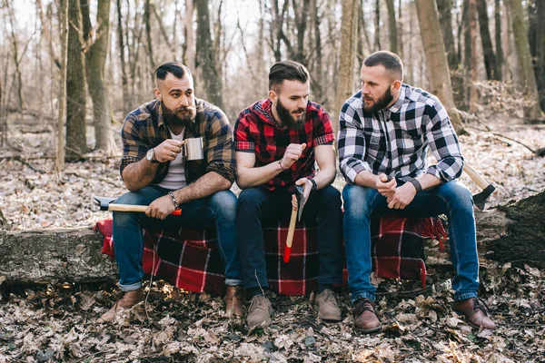 Skäggiga män i en skog — Stockfoto