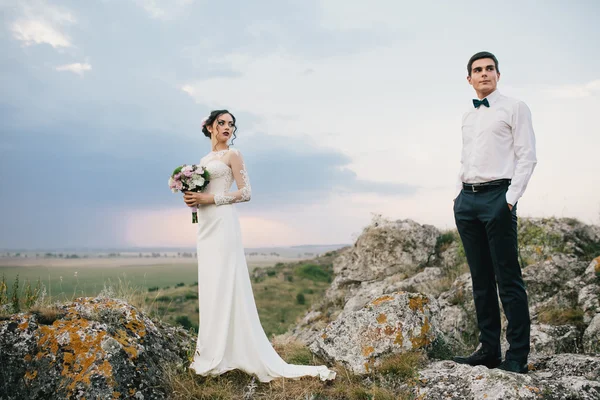 Schönes Paar auf einem Hochzeitsspaziergang — Stockfoto