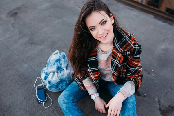 young girl on roof