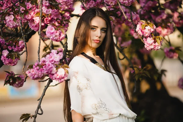 Mujer joven en cerezas orientales —  Fotos de Stock