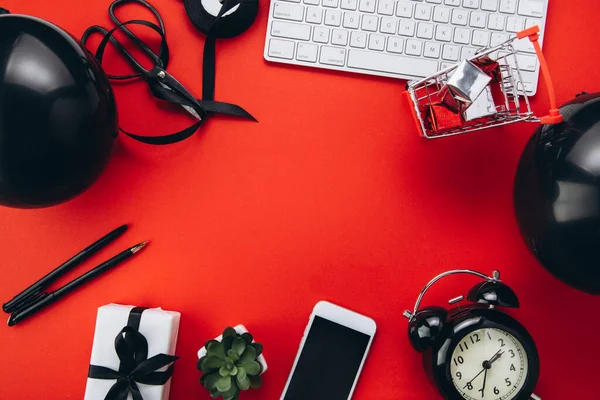 Bureau Avec Vue Sur Dessus Cadeaux Vendredi Noir Espace Copie — Photo