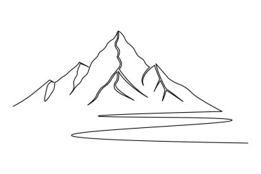 Dağ zirvesi, minimalist doğa resimlerini çizen kesintisiz bir çizgi.
