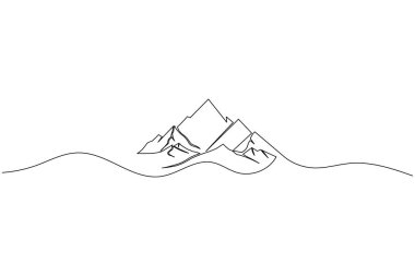 Dağ zirvesi, minimalist doğa resimlerini çizen kesintisiz bir çizgi.