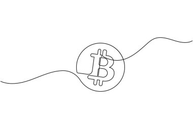 Bitcoin continuous one line drawing minimalist style cryptocurrency symbol illustration