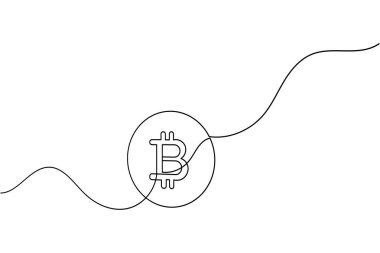 Bitcoin continuous one line drawing minimalist style cryptocurrency symbol illustration