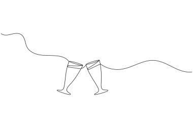 Şampanya kadehleri minimalist kutlama illüstrasyonunu çizmek için tek sıra halinde.