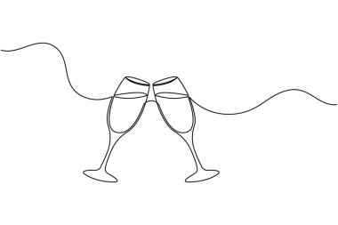 Şampanya kadehleri minimalist kutlama illüstrasyonunu çizmek için tek sıra halinde.