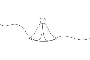 Gelinlik aralıksız bir çizgi sanat minimalist moda illüstrasyonu