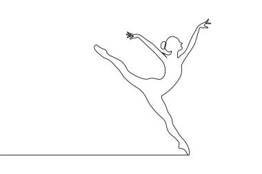 Bir çizgi minimalist çizim tarzında zarif bir duruş sergileyen balerin.