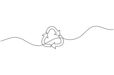 Geri dönüşüm sembolü minimalist çevre dostu tasvir çizimi için sürekli bir çizgi