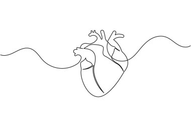 İnsan kalbi bir satır sanat sade anatomik anahat tıbbi sembol