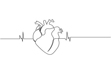 İnsan kalbi bir satır sanat sade anatomik anahat tıbbi sembol