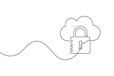 Siber güvenlik kavramları için sürekli satır sanatı içeren güvenlik ve gizlilik simgesi seti