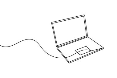 Dizüstü bilgisayar sürekli tek satır sanat modern iş teknolojisi kavramı