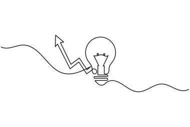 İş büyüme çubuğu grafiği sürekli çizgi yükselen bir büyüme grafiği simgesi ile ampul çiziyor