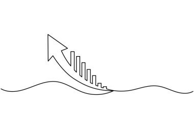 işletme büyüme çubuğu grafiği ve ok simgesi aralıksız bir çizgi sanat biçimi vektörü