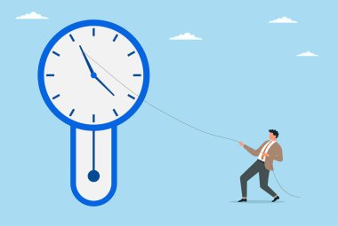 Zamanı elverişli bir fırsat olarak kontrol etmeye çalışan bir iş adamının vektör çizimi