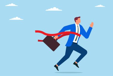 Yarışı kazanan bir işadamının vektör çizimi, kararlılığın, stratejik vizyonun ve azmin gücünü temsil ediyor.