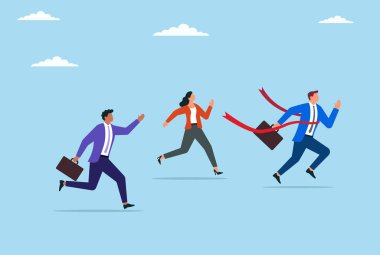 Vector illustration of a businessman winning a race, representing the power of determination, strategic vision, and perseverance