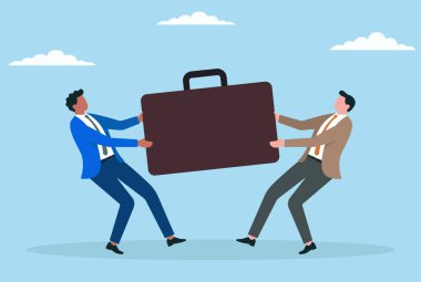 Bir evrak çantası için kavga eden iki işadamının temsili kurumsal rekabeti, iş çatışmasını ve güç, anlaşma veya kritik varlıklar için mücadeleyi temsil ediyor.