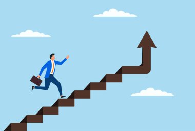 Merdivenlerden çıkan bir işadamının, azim, hırs ve kariyer hedefleri, başarı ve profesyonel büyüme yolunda devam eden bir yolculuğun temsilcisi.