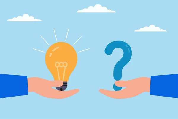 Bireyler arasındaki işbirliği, merak, bilgi paylaşımı ve yaratıcı problem çözümünü temsil eden fikir ve soru işaretlerinin vektör çizimi