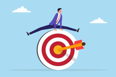 Hedeflerin ötesine geçmeyi, cesur adımlar atmayı ve iş ve kişisel gelişimde daha fazla başarı elde etmek için çabalamayı sembolize eden bir iş adamının temsili.