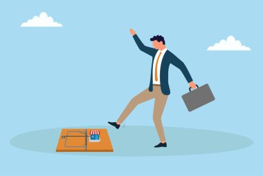 Bir iş adamının gizli risklerle bir iş tuzağına adım atması kötü muhakeme yeteneğini ve riskli kararı sembolize eder.