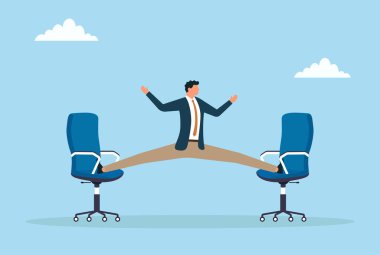 İki ayaklı bir işadamının vektör çizimi, çoklu görevi, sorumlulukları dengelemeyi, birden fazla rolü ve iş uygunluğunu sembolize ediyor.