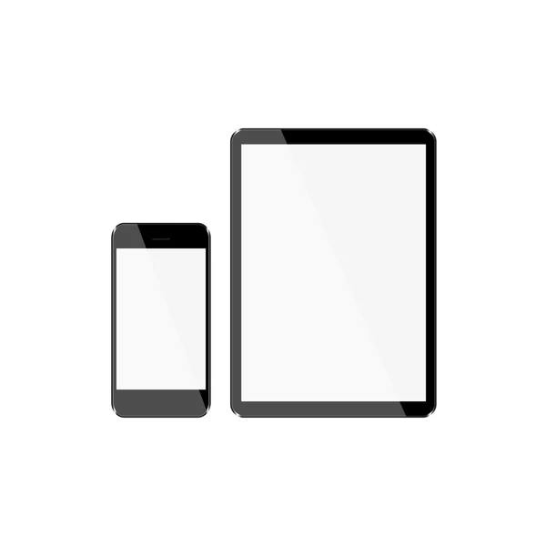 Rede de seu telefone e tablet com displays de luz em um fundo branco — Vetor de Stock