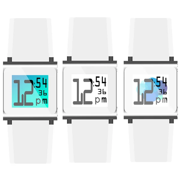 Conjunto de relógio branco com displays de cores — Vetor de Stock