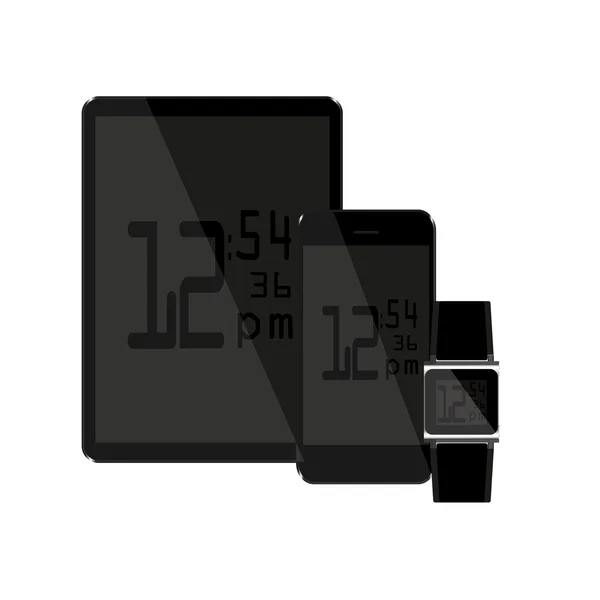 전화 및 태블릿 어두운 시간 및 시간 디스플레이에 디스플레이 네트워크 — 스톡 벡터