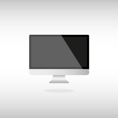 Gri beyaz zemin üzerine koyu bir ekranlı bilgisayar