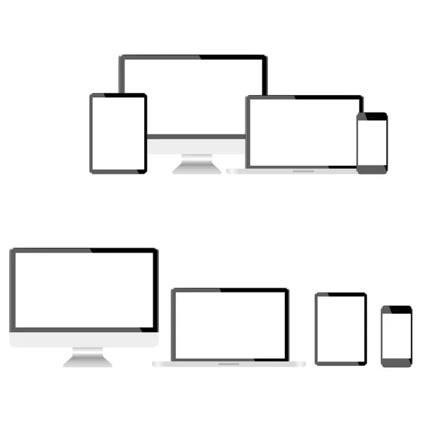 Set con display a luce Computer Notebook Tablet e Telefono — Vettoriale Stock