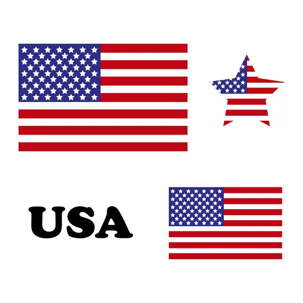 Набор, состоящий из маленькой и большой звезд американского флага и слова USA — стоковый вектор