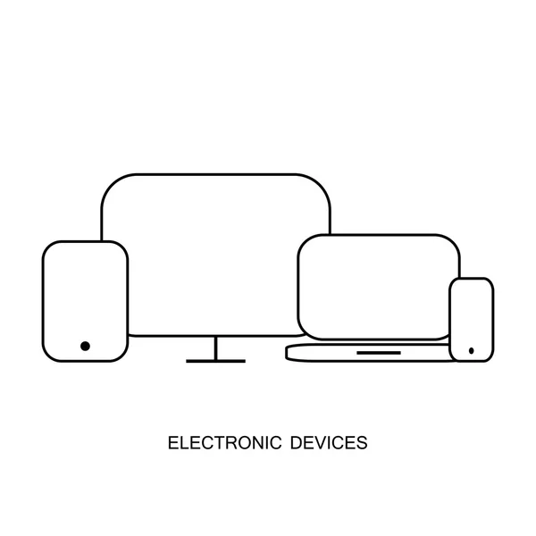 Conjunto con pantallas de luz Ordenador Cuaderno Tableta y teléfono — Vector de stock