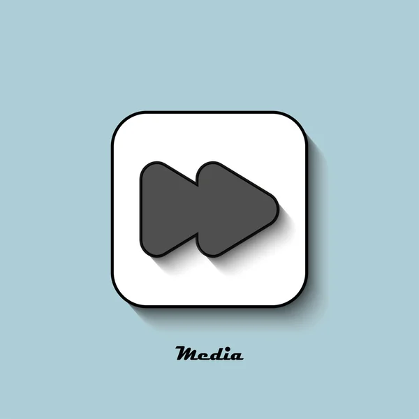 Icône Media Player gris avec une ombre sur un fond bleu — Image vectorielle