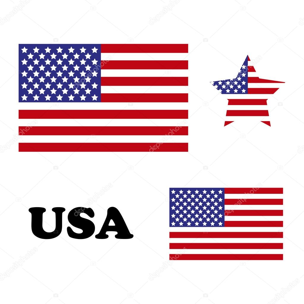 Set which consists of a small and a large American flag stars and word USA