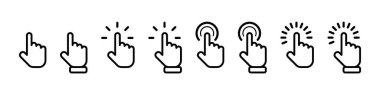Cursor click collection. Cursor computer mouses, isolated. Clicking cursor vector icons. Pointing hand clicks. Vector illustration clipart